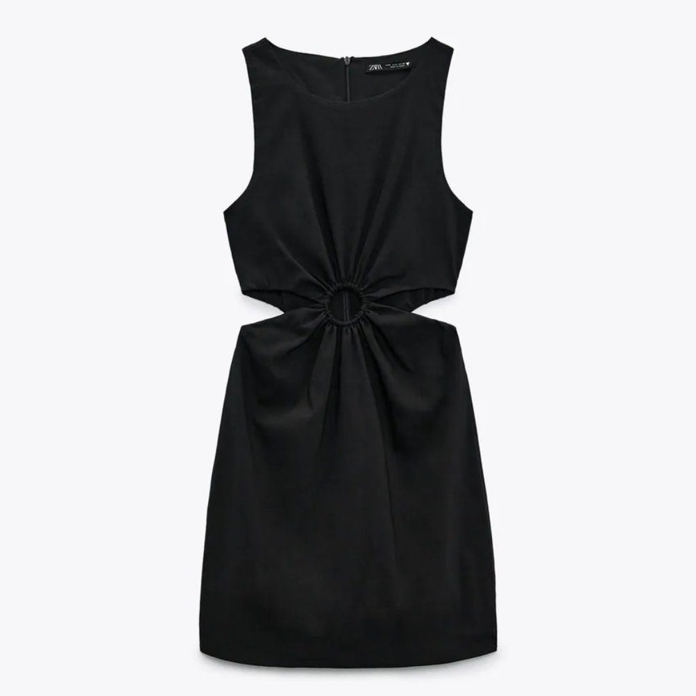 Zara Cut Out Linen Blend Dress
